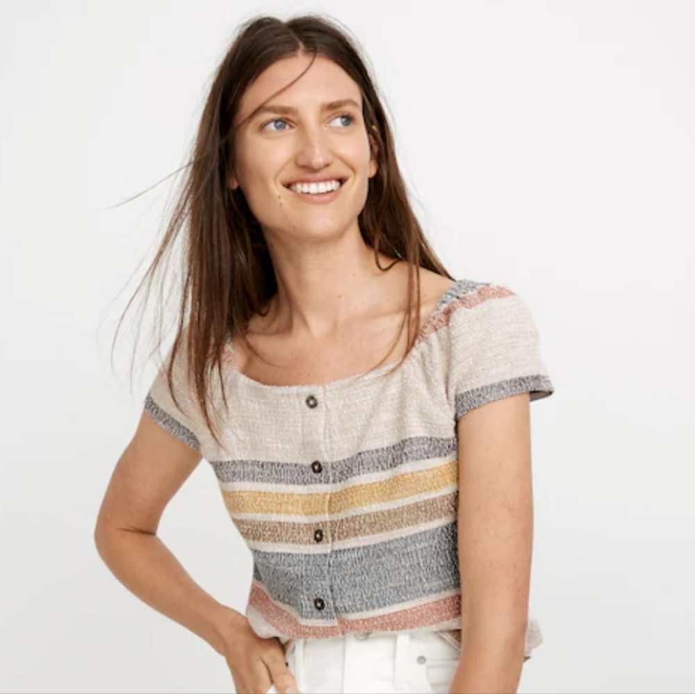 Madewell Texture & Thread Button Front Top In Stripe - Picture 4 of 14